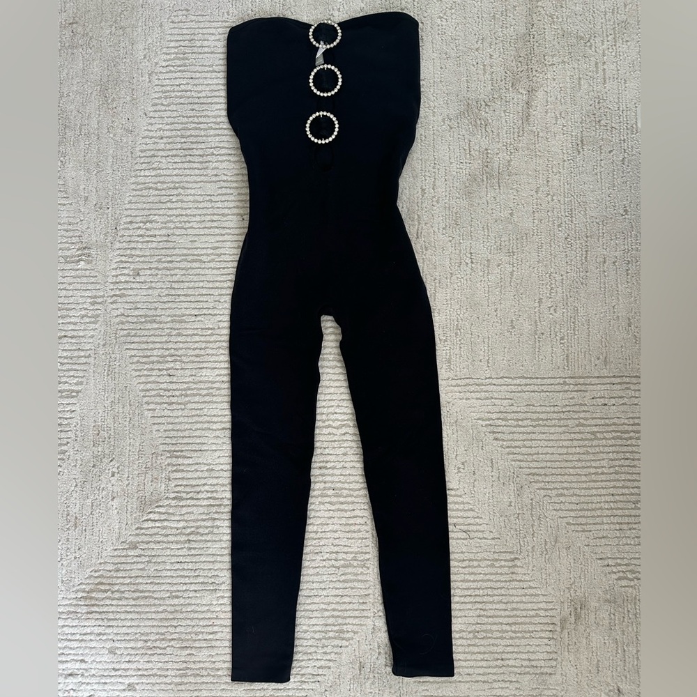 Black Jumpsuit with Diamond Crystals- Never been worn